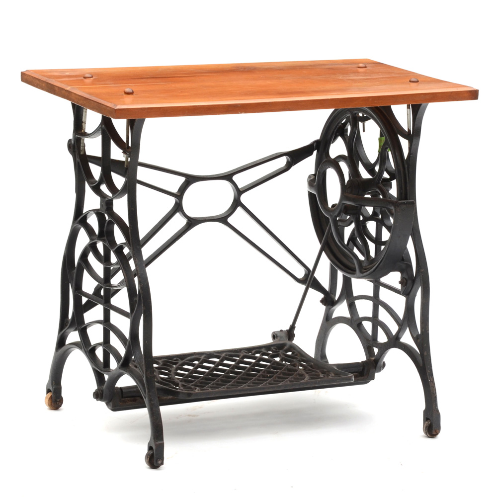 Converted Sewing Trestle Accent Table
