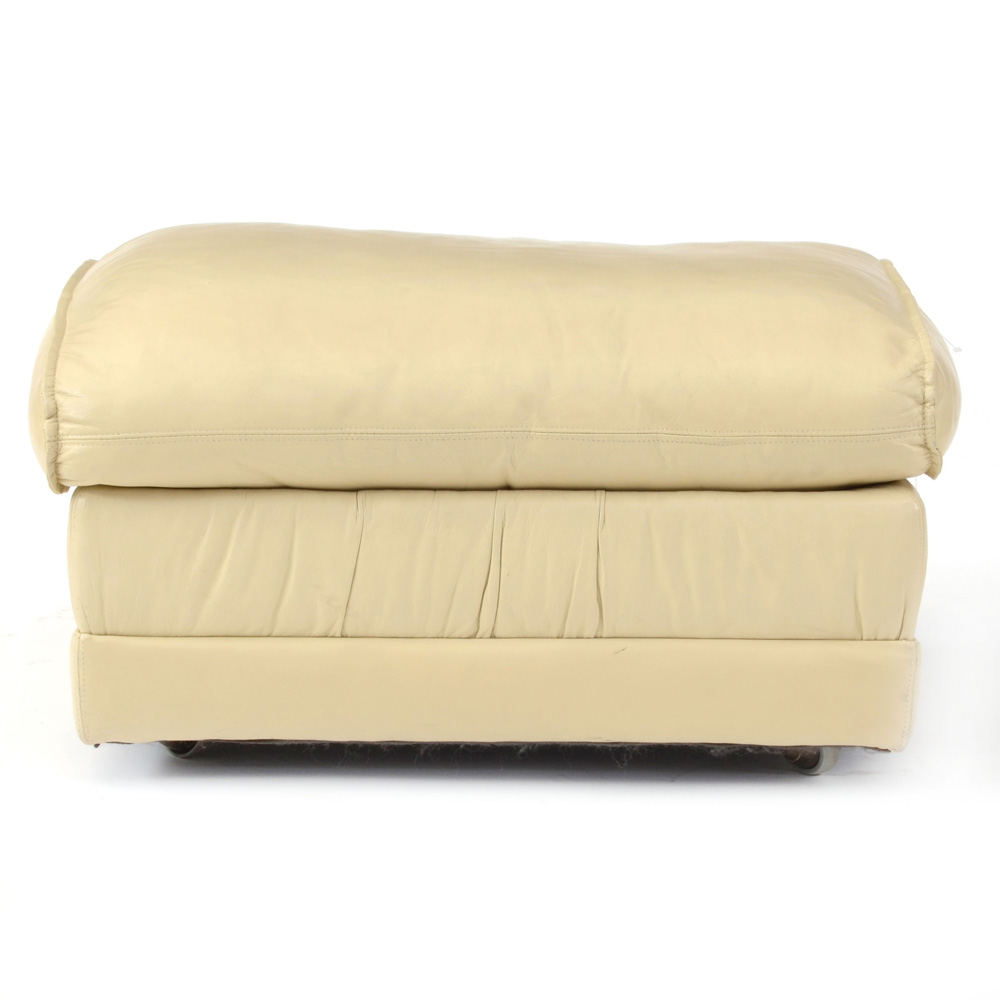 Cream Leather Ottoman