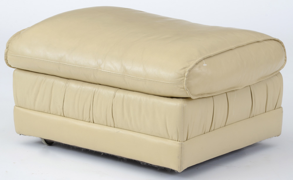 Cream Leather Ottoman