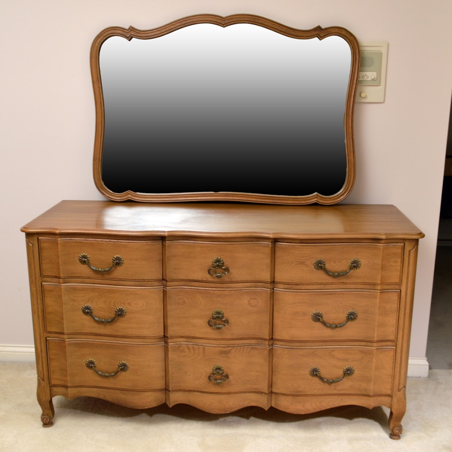 French Provincial Style White Ash Dresser with Mirror