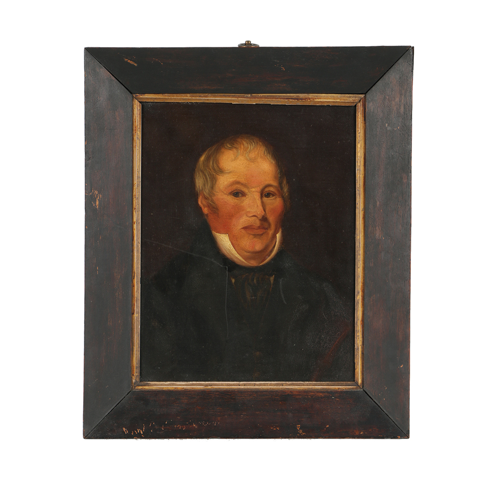 19th-Century Oil Painting on Board Portrait of a Man