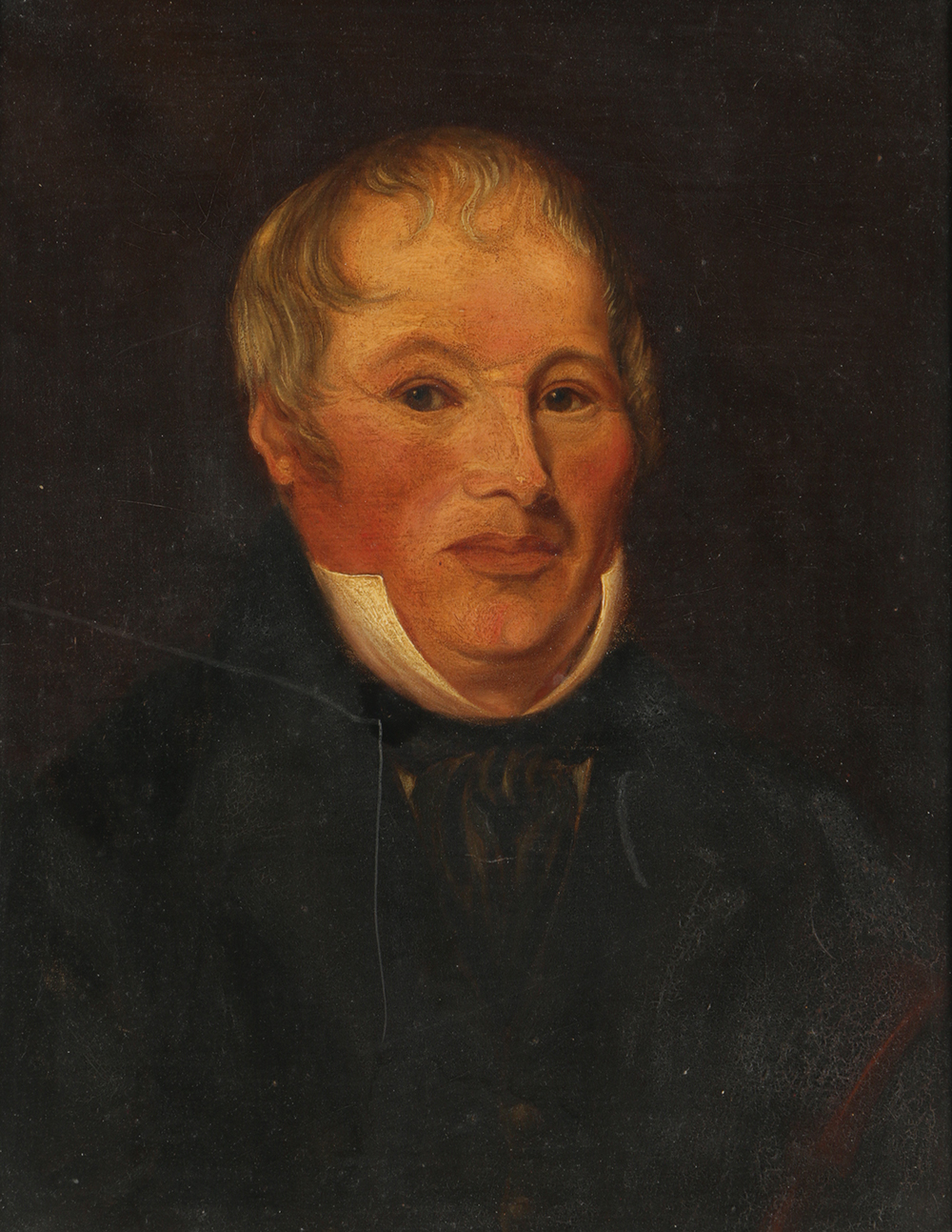 19th-Century Oil Painting on Board Portrait of a Man