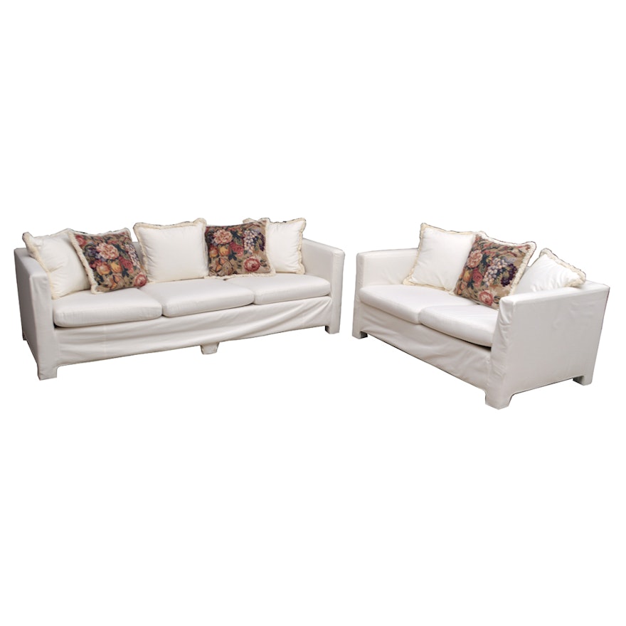 Upholstered White Sofa and Loveseat