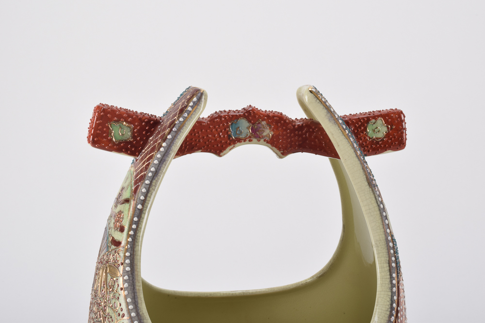 Hand-Painted Chinese Royal Satsuma Vase with Handle