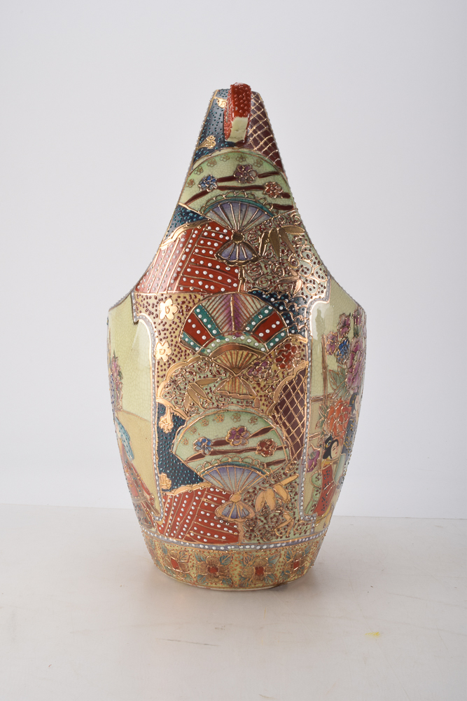 Hand-Painted Chinese Royal Satsuma Vase with Handle