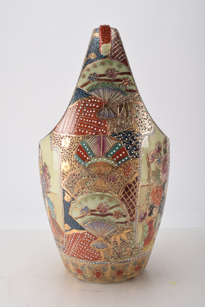 Hand-Painted Chinese Royal Satsuma Vase with Handle