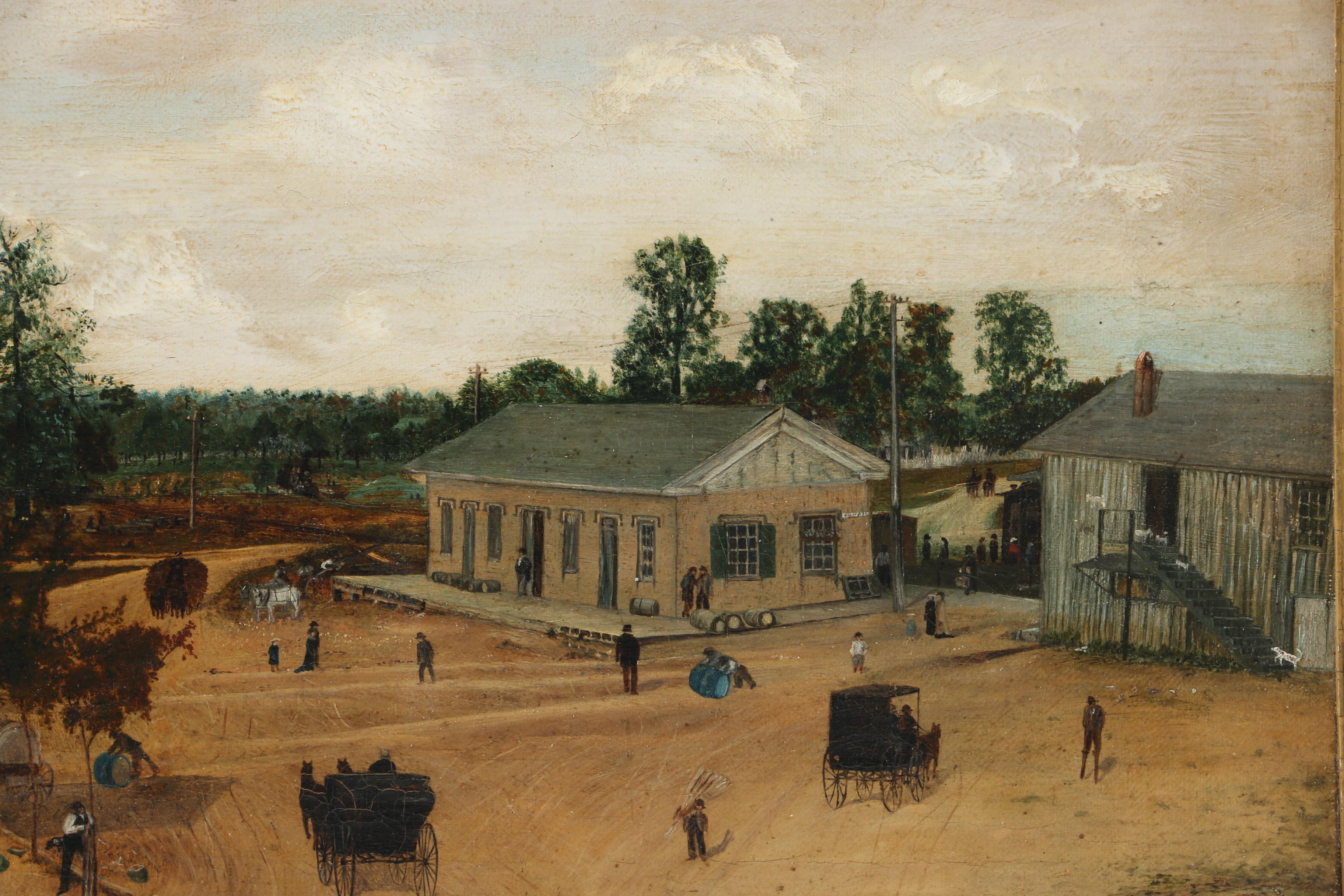 Excellent Southern Folk Art Bird's Eye View of a Town, Probaby Tullahoma, TN