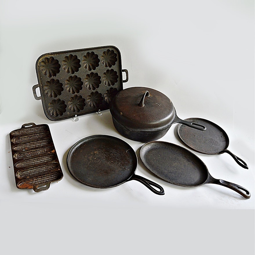Seven Pieces of Vintage Cast Iron Cookware