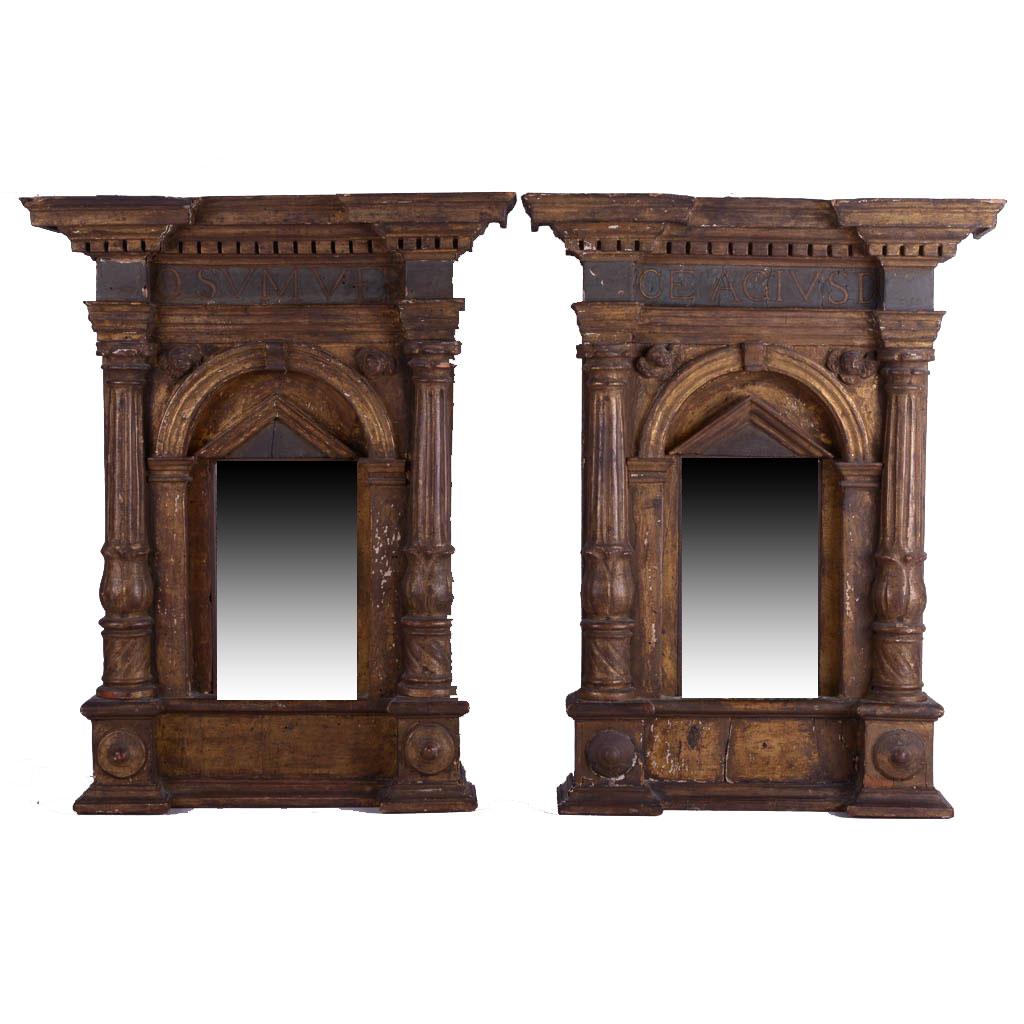 Pair of Antique Walnut Gothic Wall Mirrors