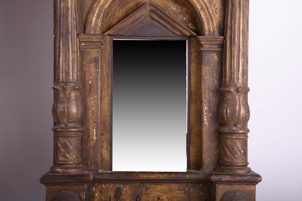 Pair of Antique Walnut Gothic Wall Mirrors