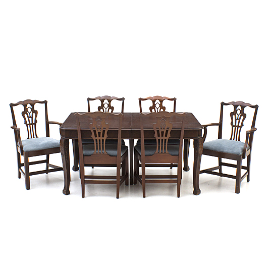 Vintage Neoclassical Style Dining Table and Chippendale Chairs