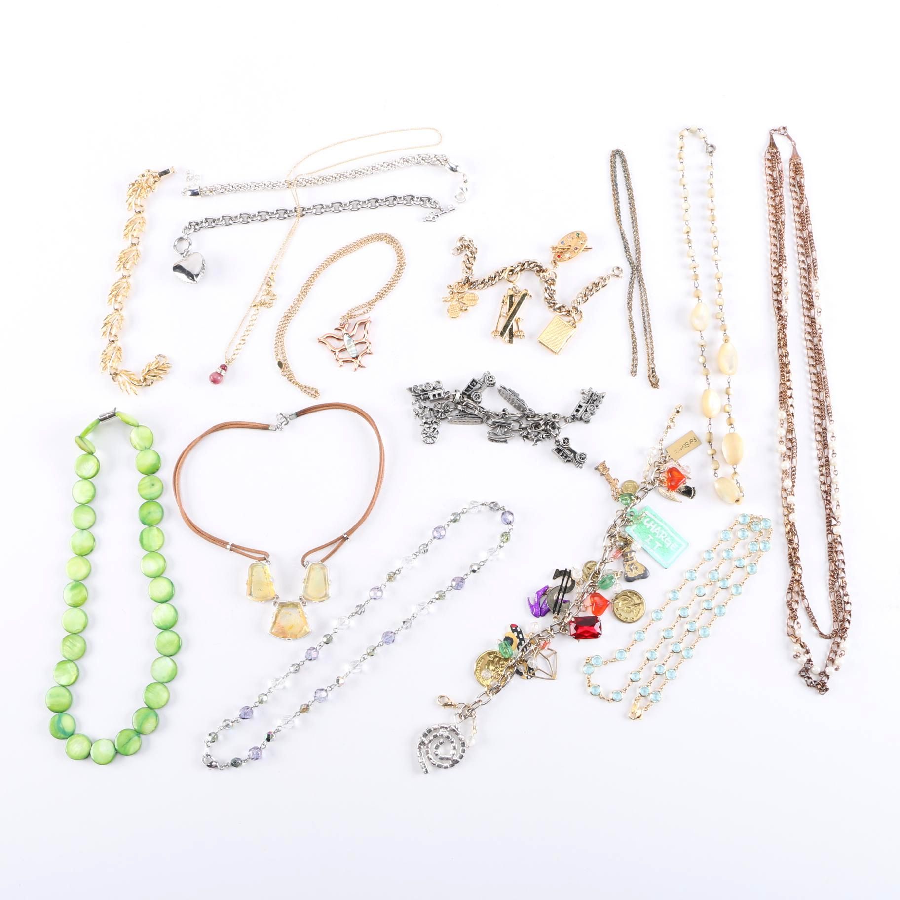 Costume Jewelry Assortment Including Charm Bracelets