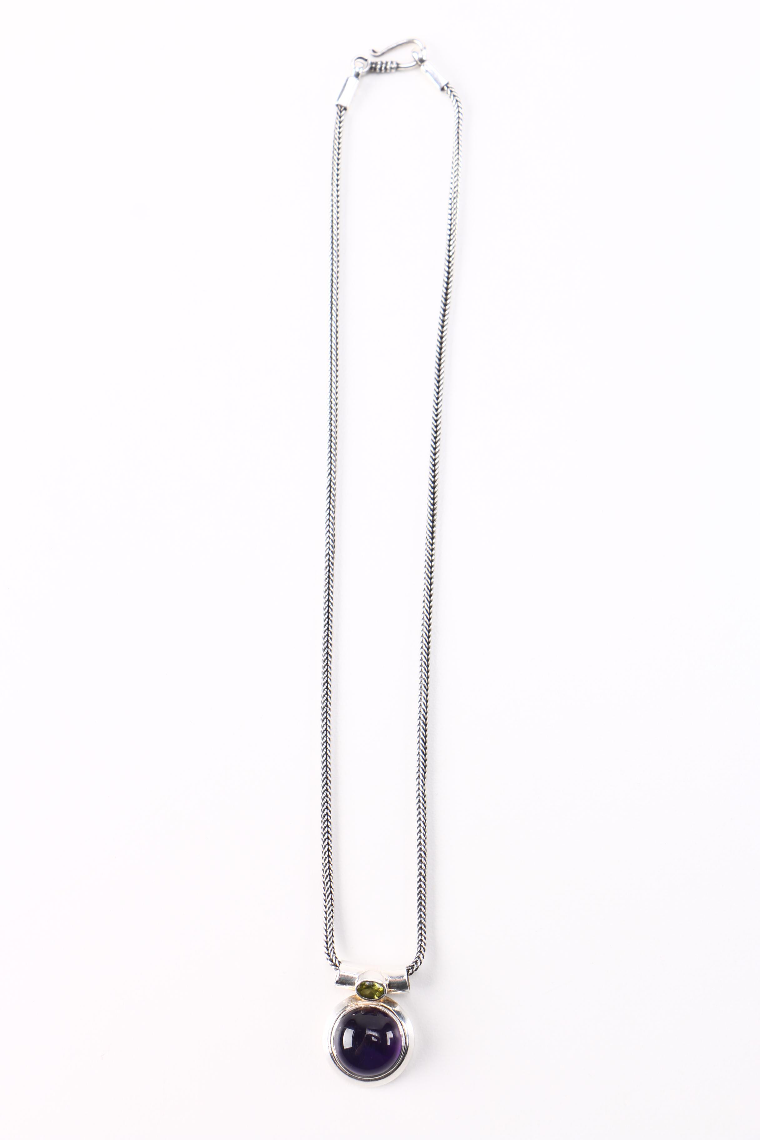 Sterling Necklace and Bracelet including Peridot and Amethyst