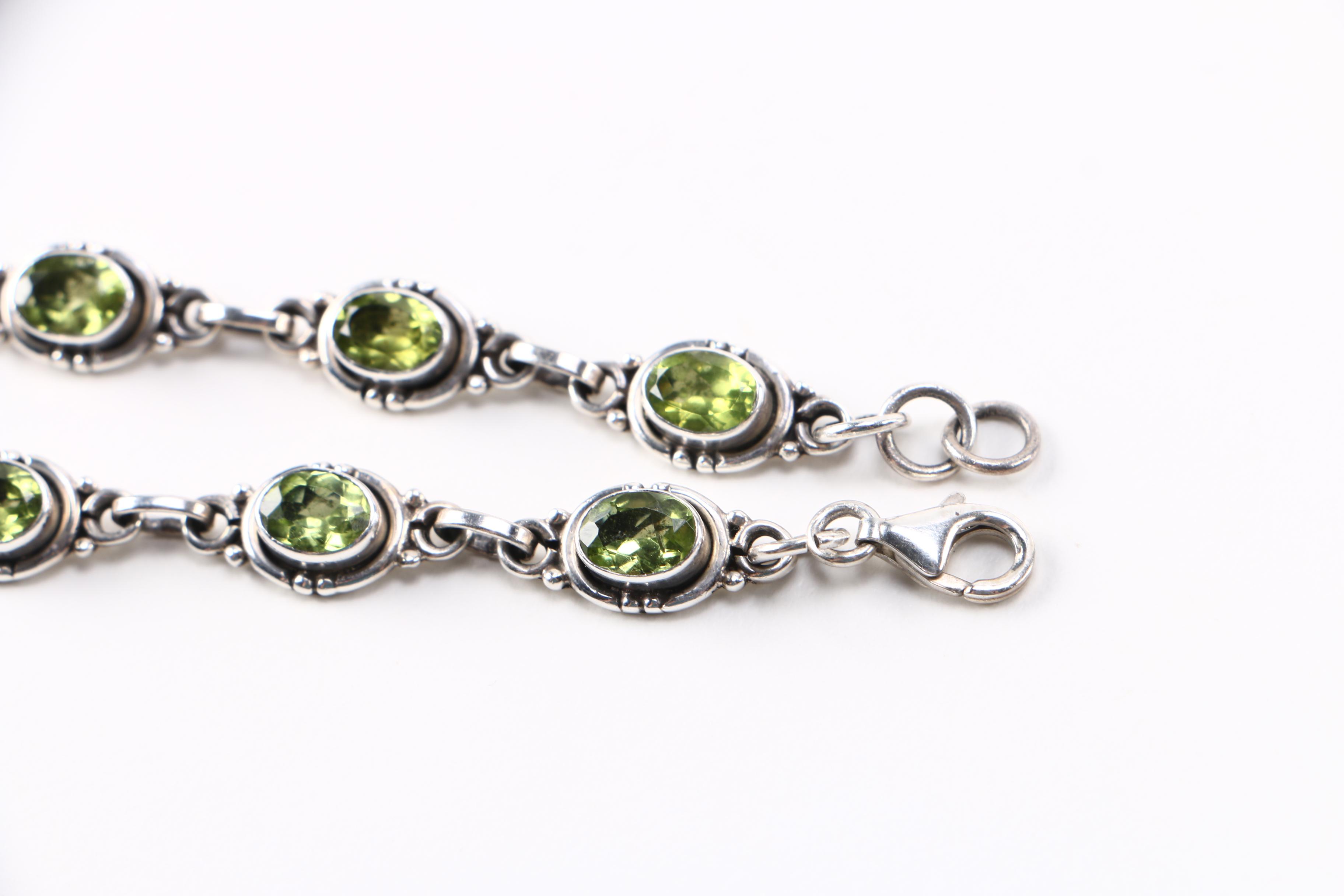 Sterling Necklace and Bracelet including Peridot and Amethyst