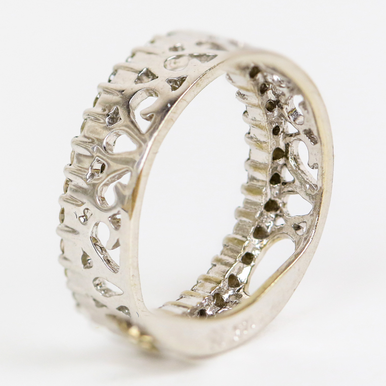 14K White Gold and Cubic Zirconia Open Circle Pendant