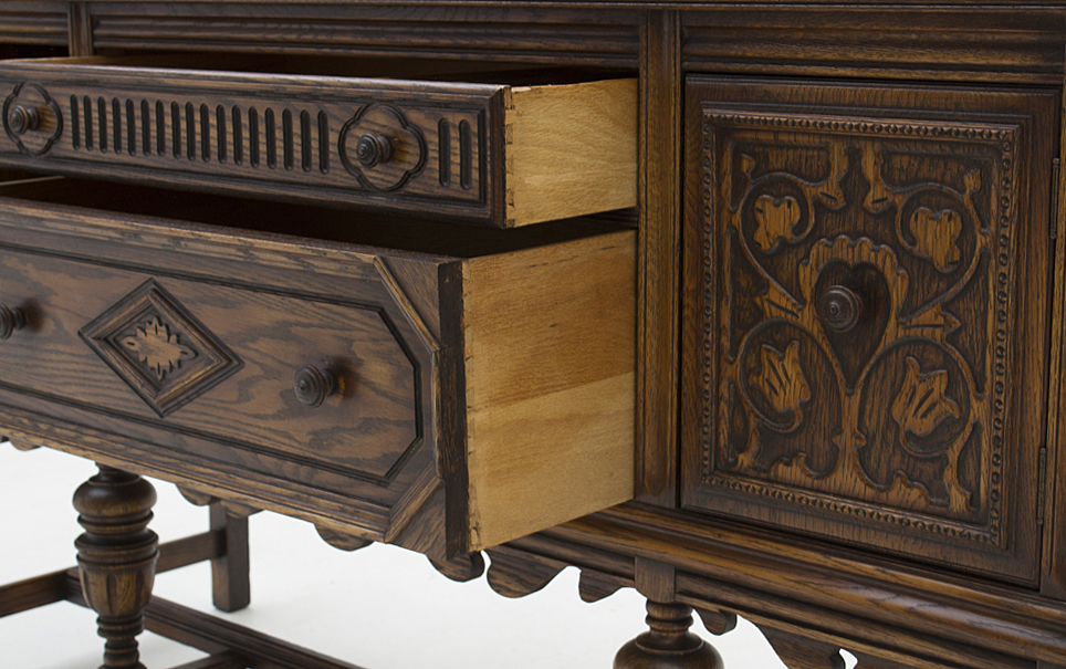 Vintage Jacobean Style Oak Sideboard by Bernhardt Furniture