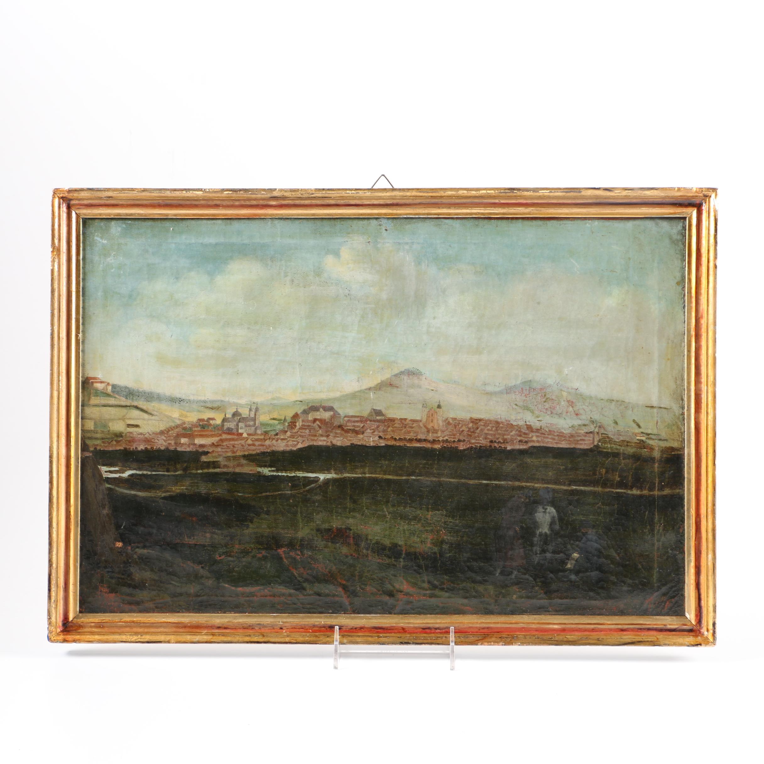 19th Century Oil on Canvas of Mediterranean Cityscape