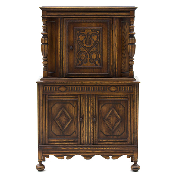 Vintage Jacobean Style Oak Tall Buffet by Bernhardt Furniture