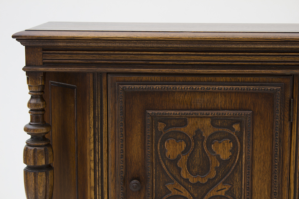 Vintage Jacobean Style Oak Tall Buffet by Bernhardt Furniture