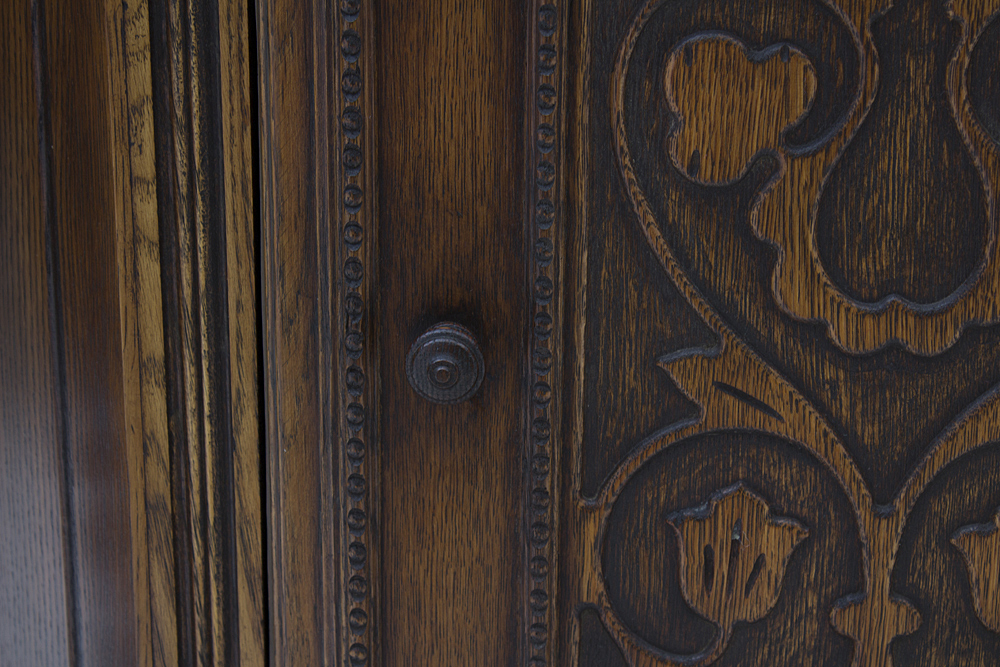 Vintage Jacobean Style Oak Tall Buffet by Bernhardt Furniture