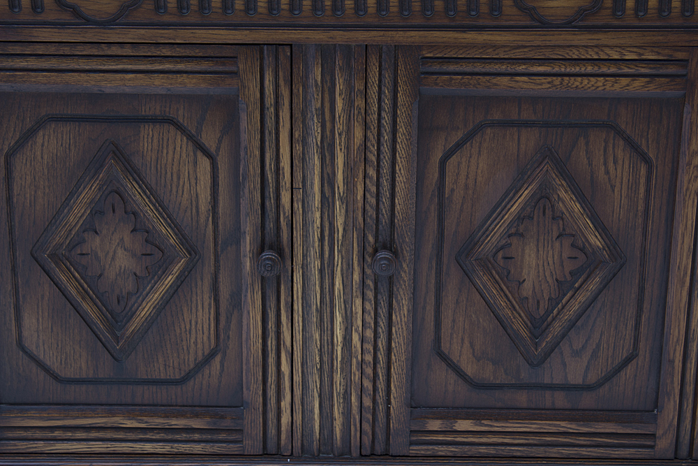 Vintage Jacobean Style Oak Tall Buffet by Bernhardt Furniture