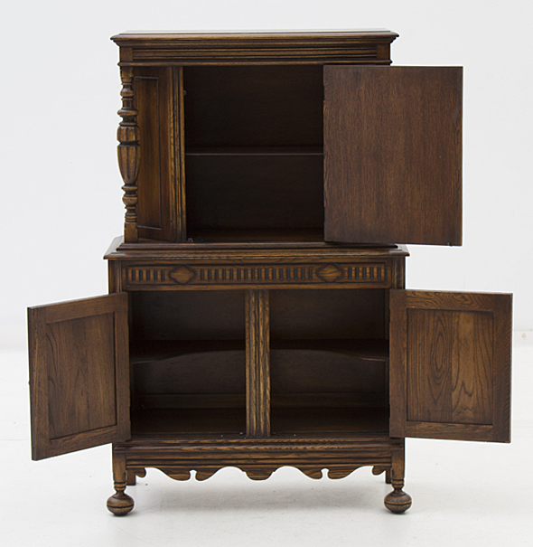 Vintage Jacobean Style Oak Tall Buffet by Bernhardt Furniture