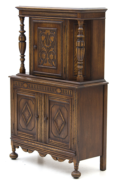Vintage Jacobean Style Oak Tall Buffet by Bernhardt Furniture