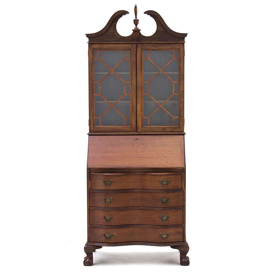 Vintage Mahogany Chippendale Style Secretary Desk