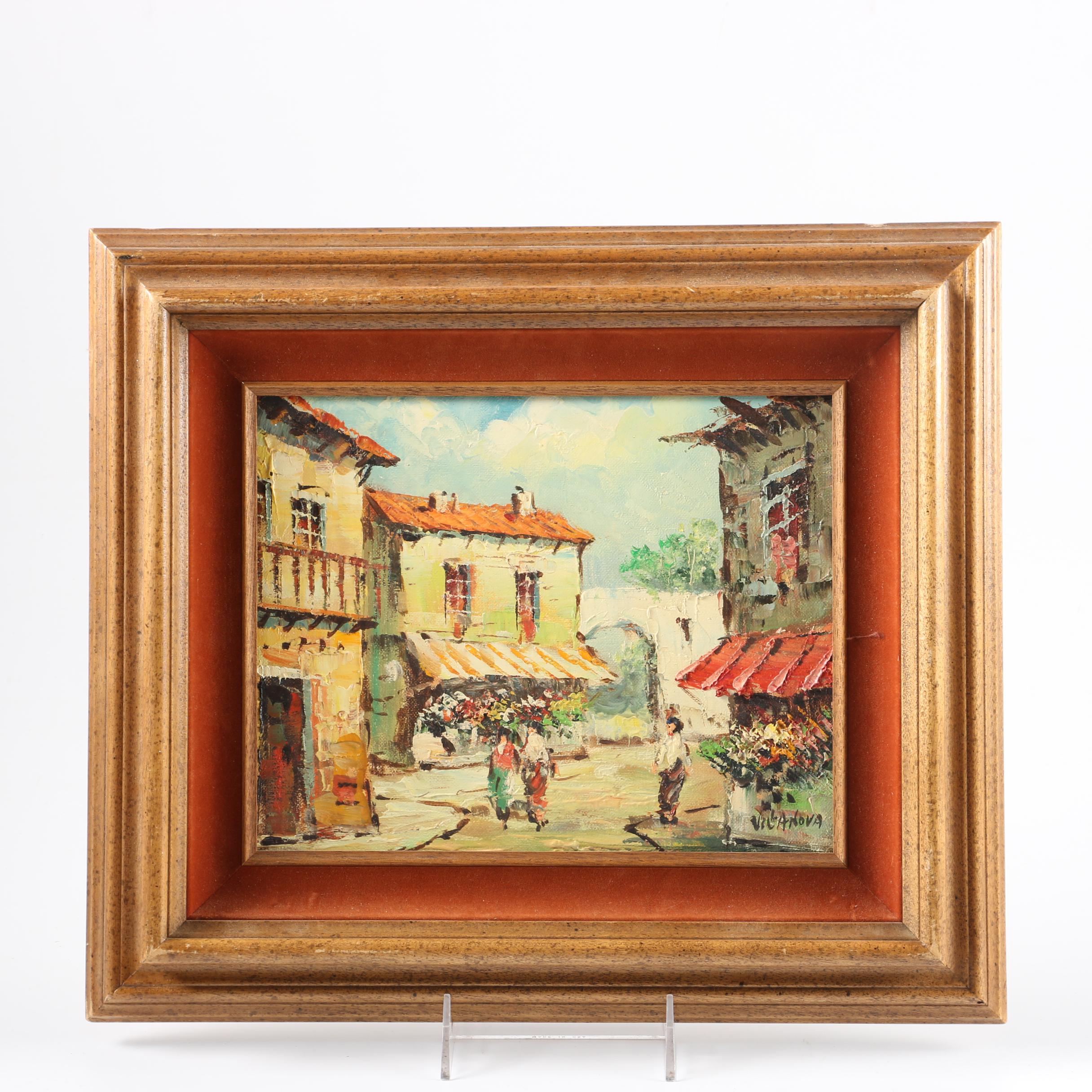 Villanova and Velosi Oil on Canvas Cityscape Paintings