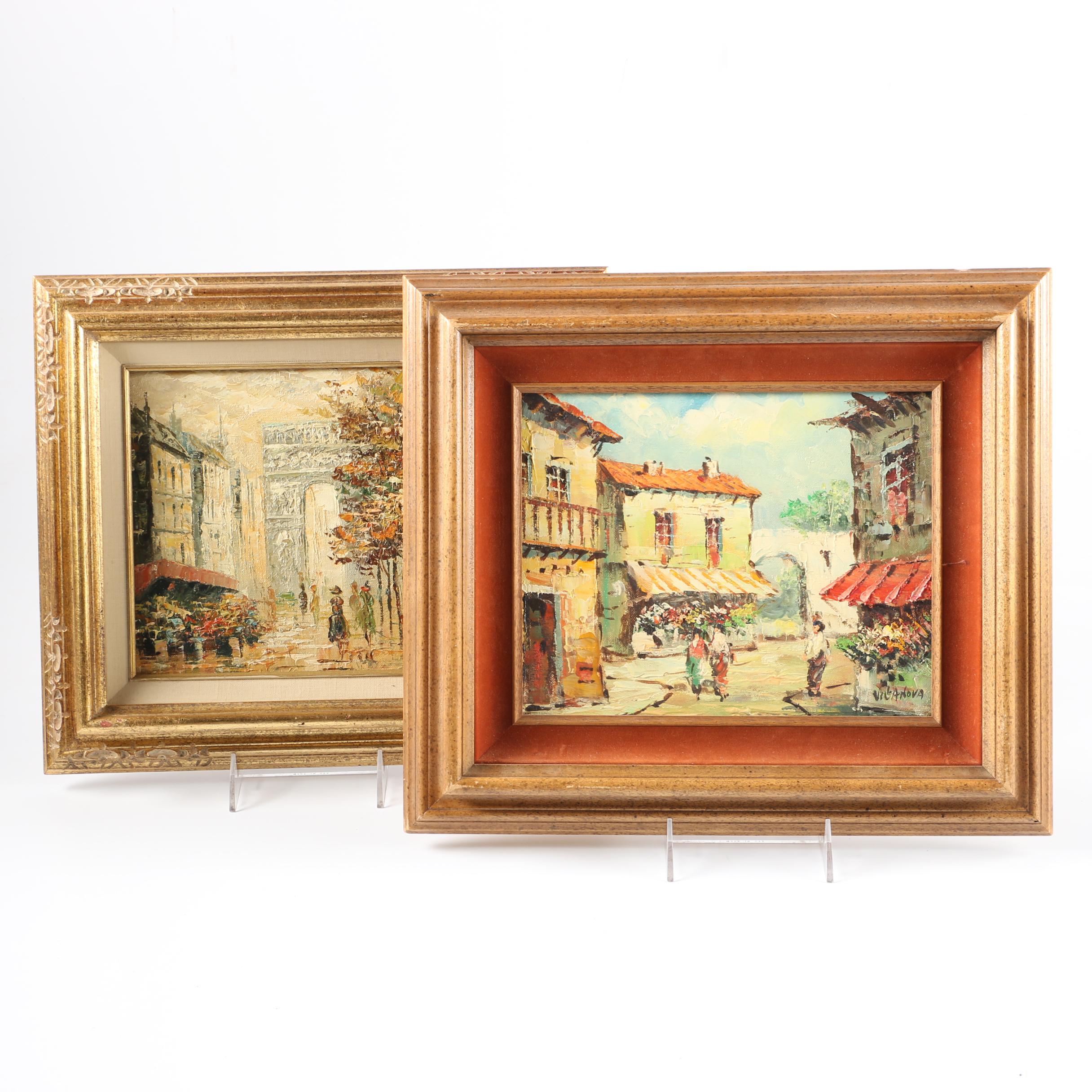 Villanova and Velosi Oil on Canvas Cityscape Paintings