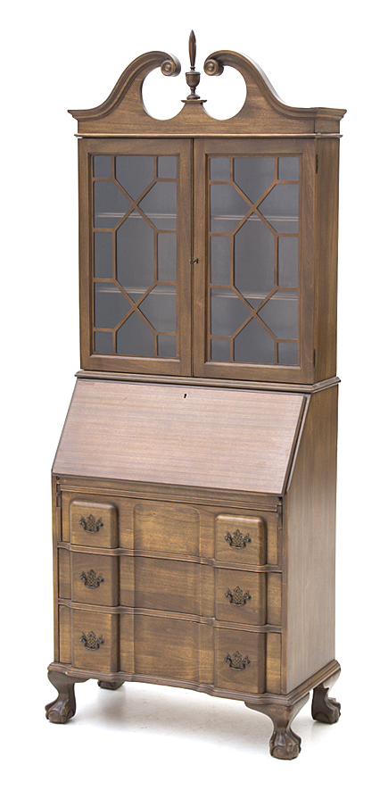 Vintage Chippendale Style Block Front Secretary Desk