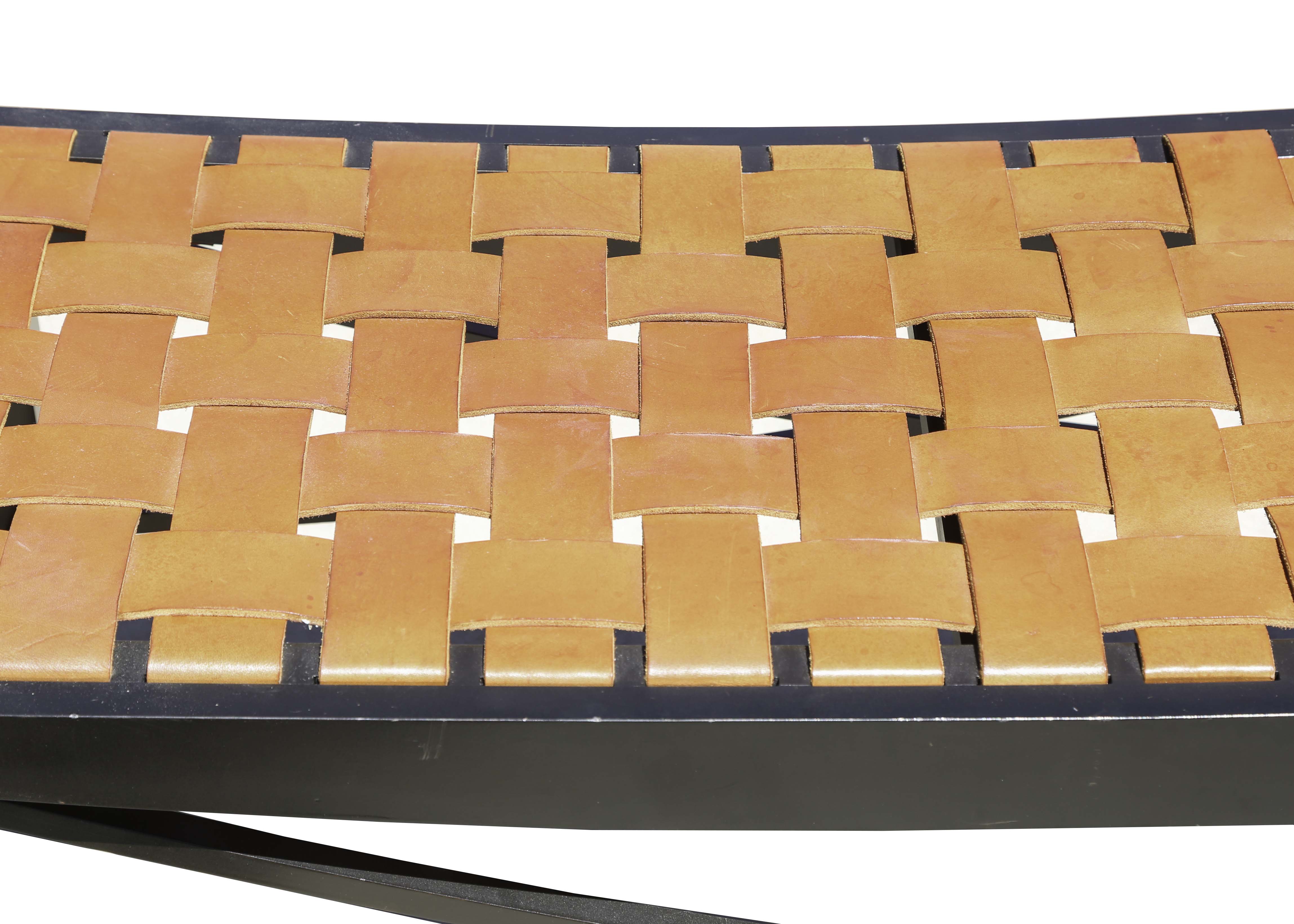 Modern Wood and Leather Bench