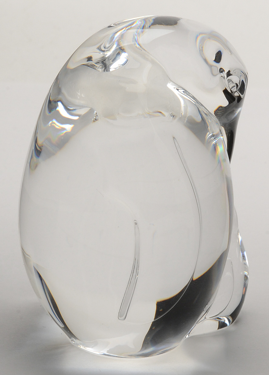Steuben Crystal Penguin Parent and Child Hand Cooler Figurine