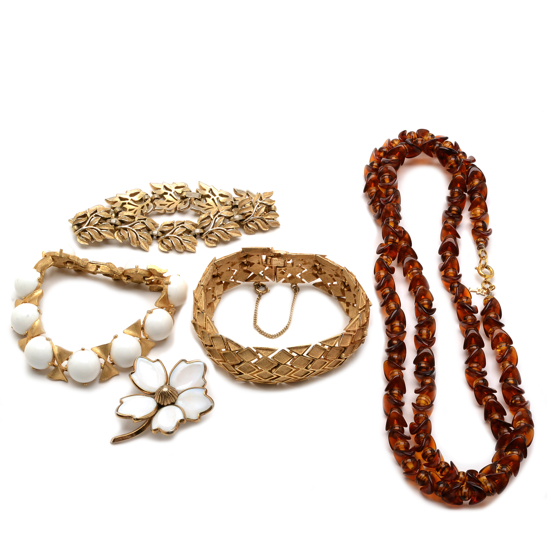 Crown Trifari Group of Three Bracelets, Necklace and Brooch