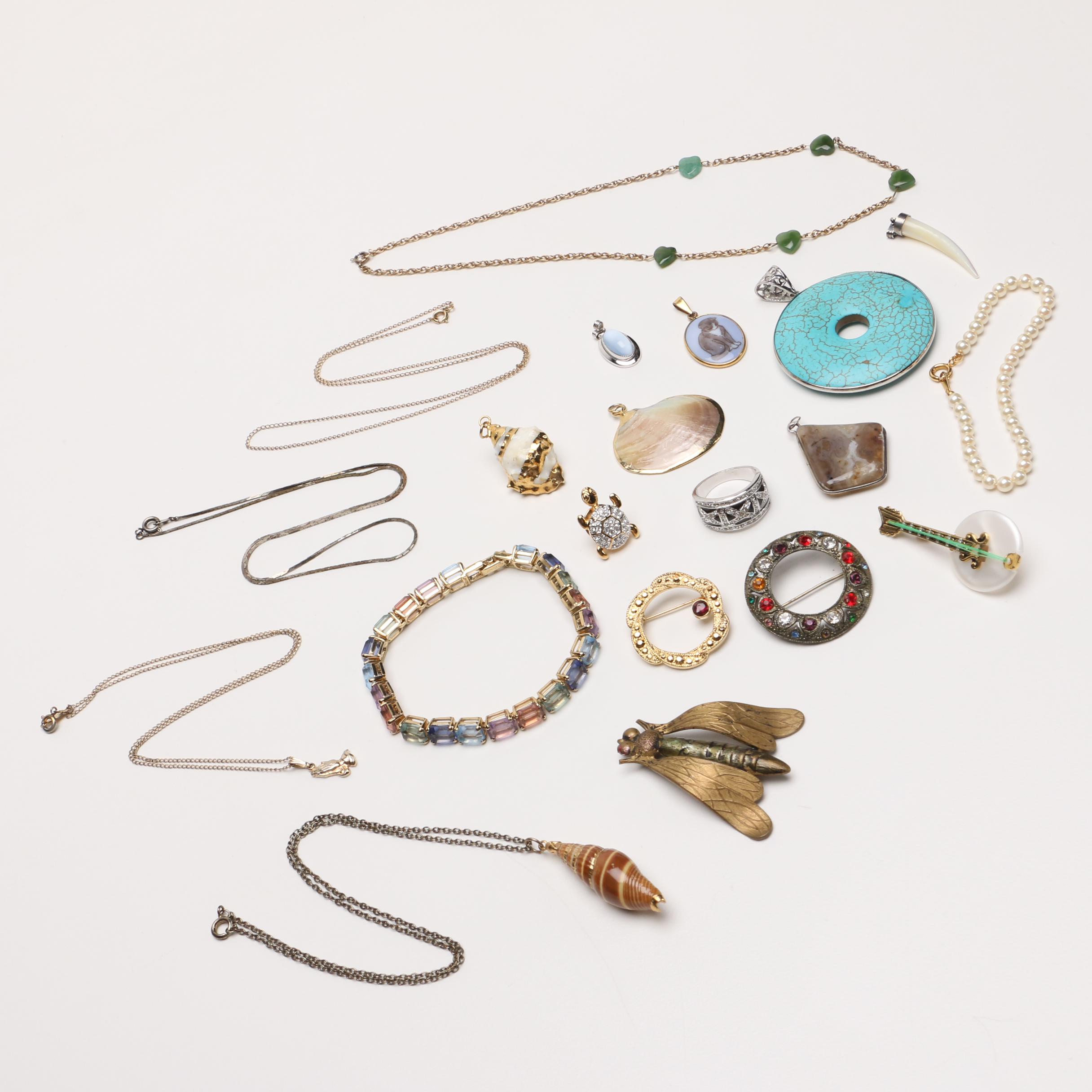 Costume Jewelry Including Damascene Style Guitar Brooch