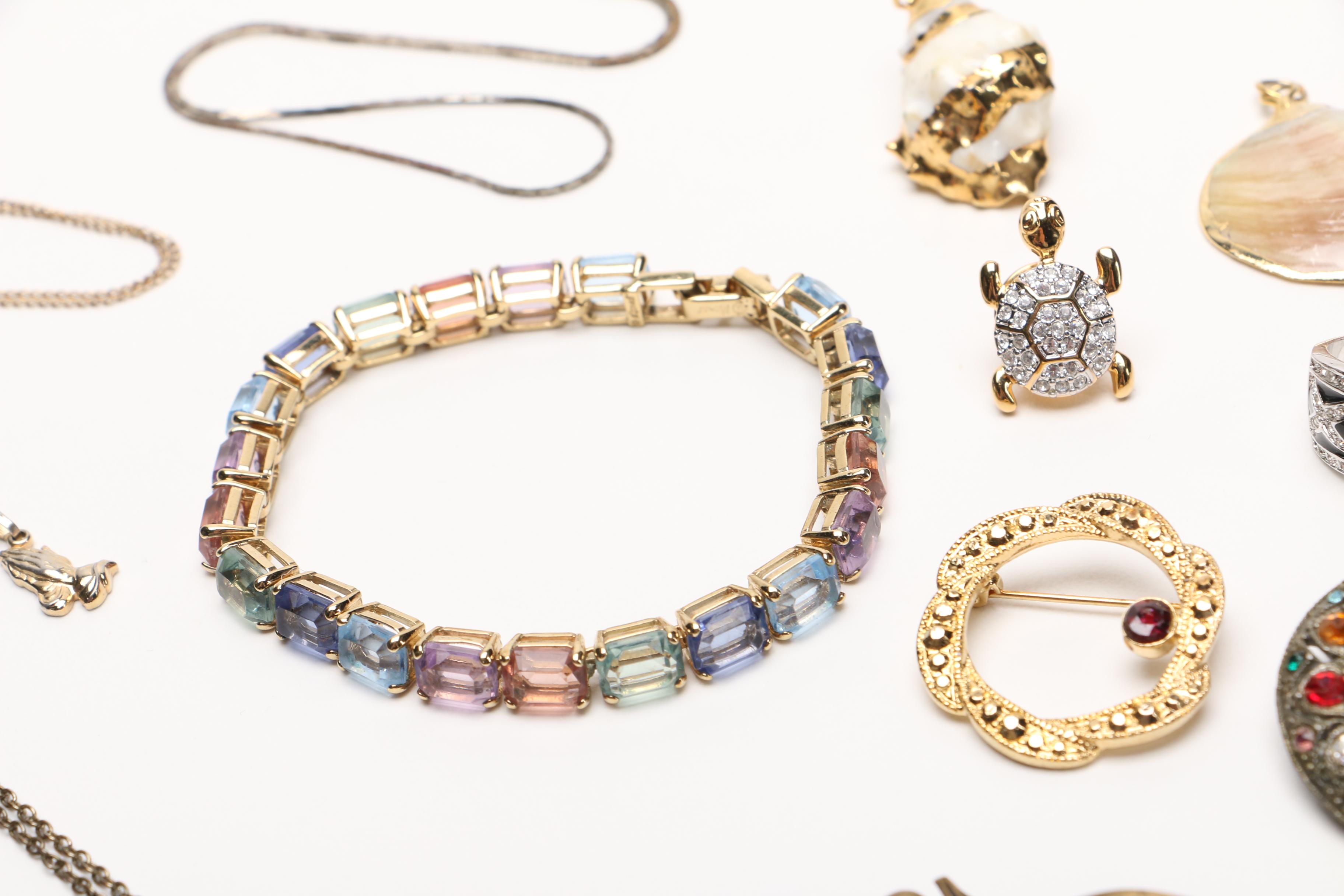 Costume Jewelry Including Damascene Style Guitar Brooch