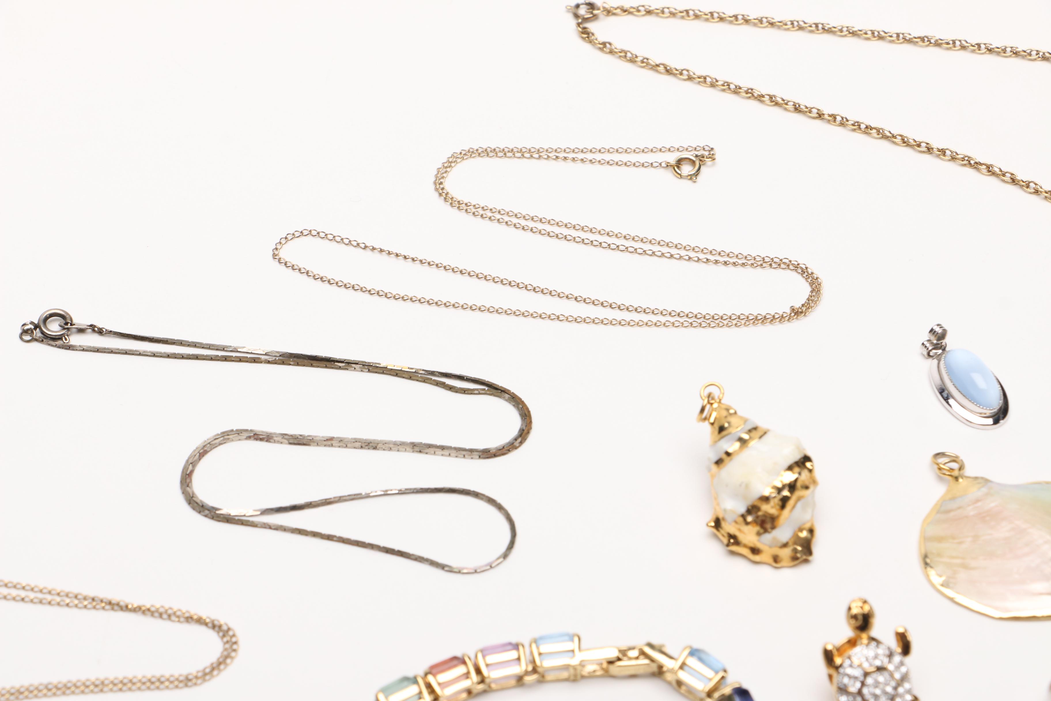 Costume Jewelry Including Damascene Style Guitar Brooch