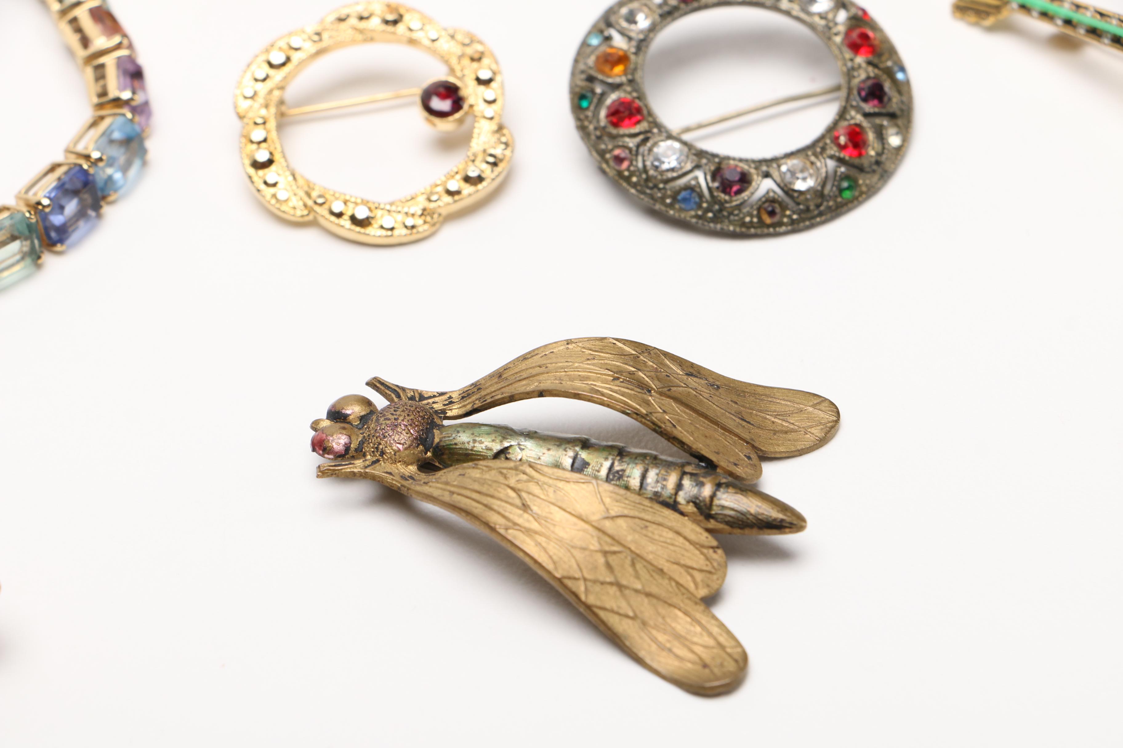 Costume Jewelry Including Damascene Style Guitar Brooch