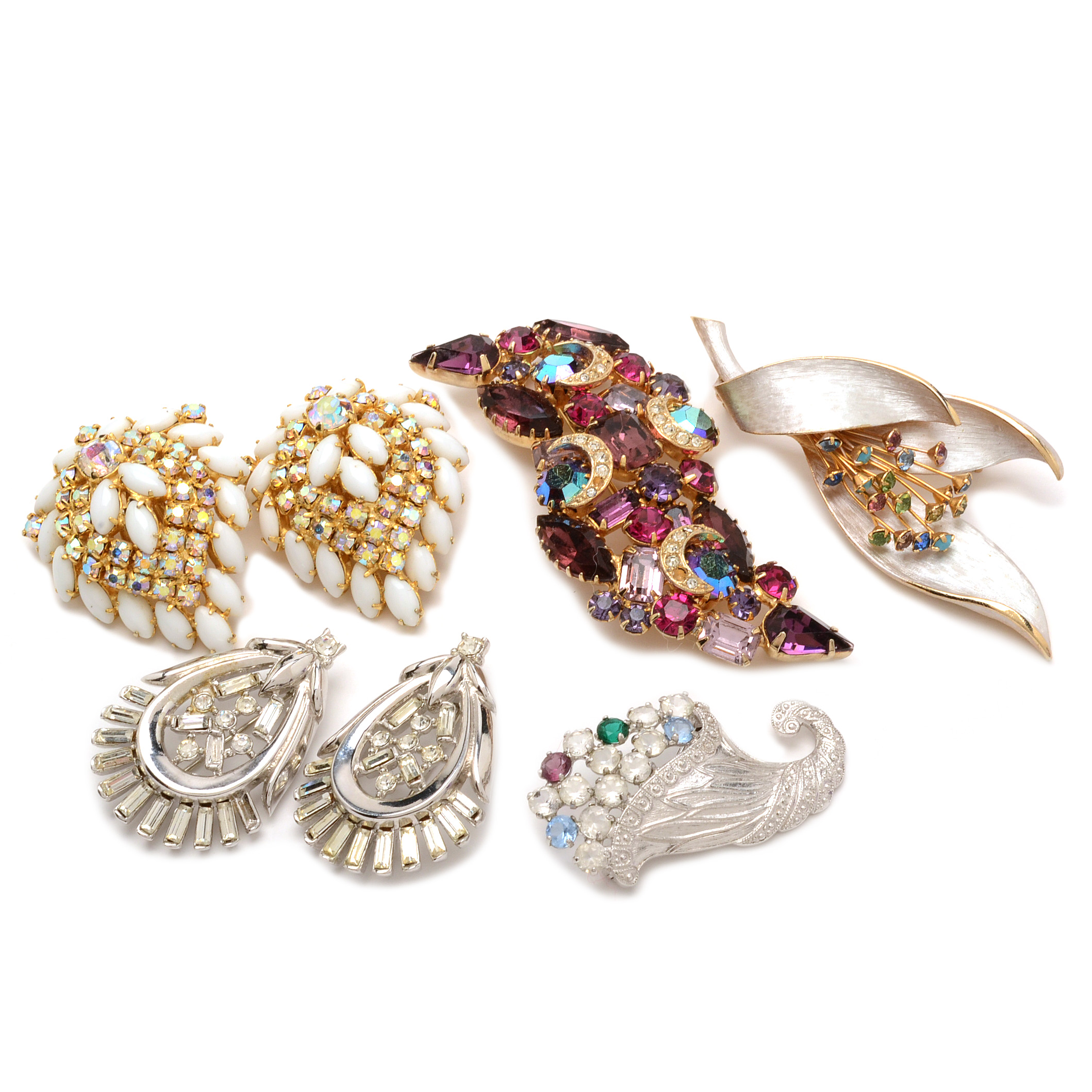 Vintage Rhinestone Brooches and Earrings