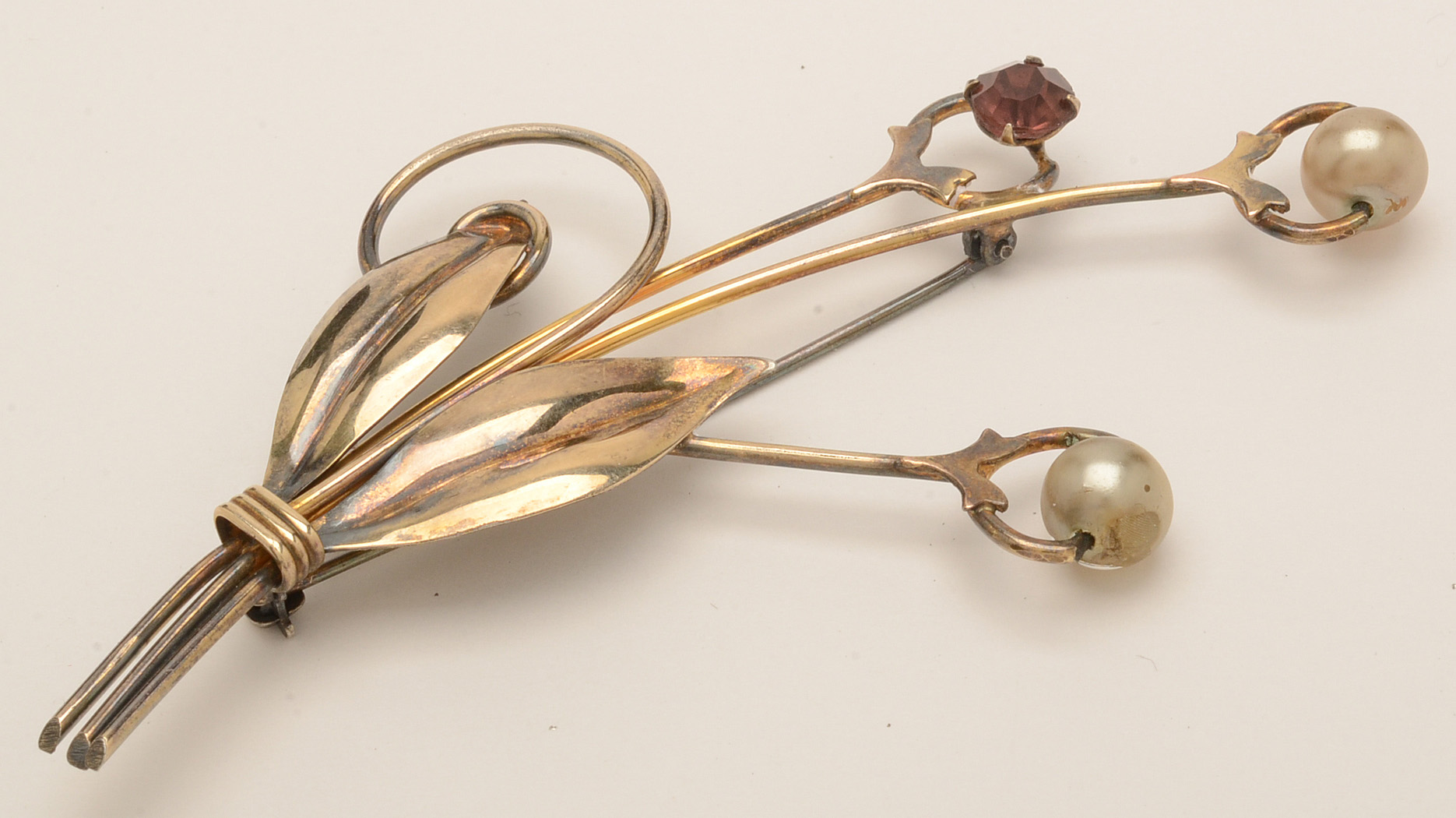 Vintage Gold Filled Brooches and Crystal Drop Necklace