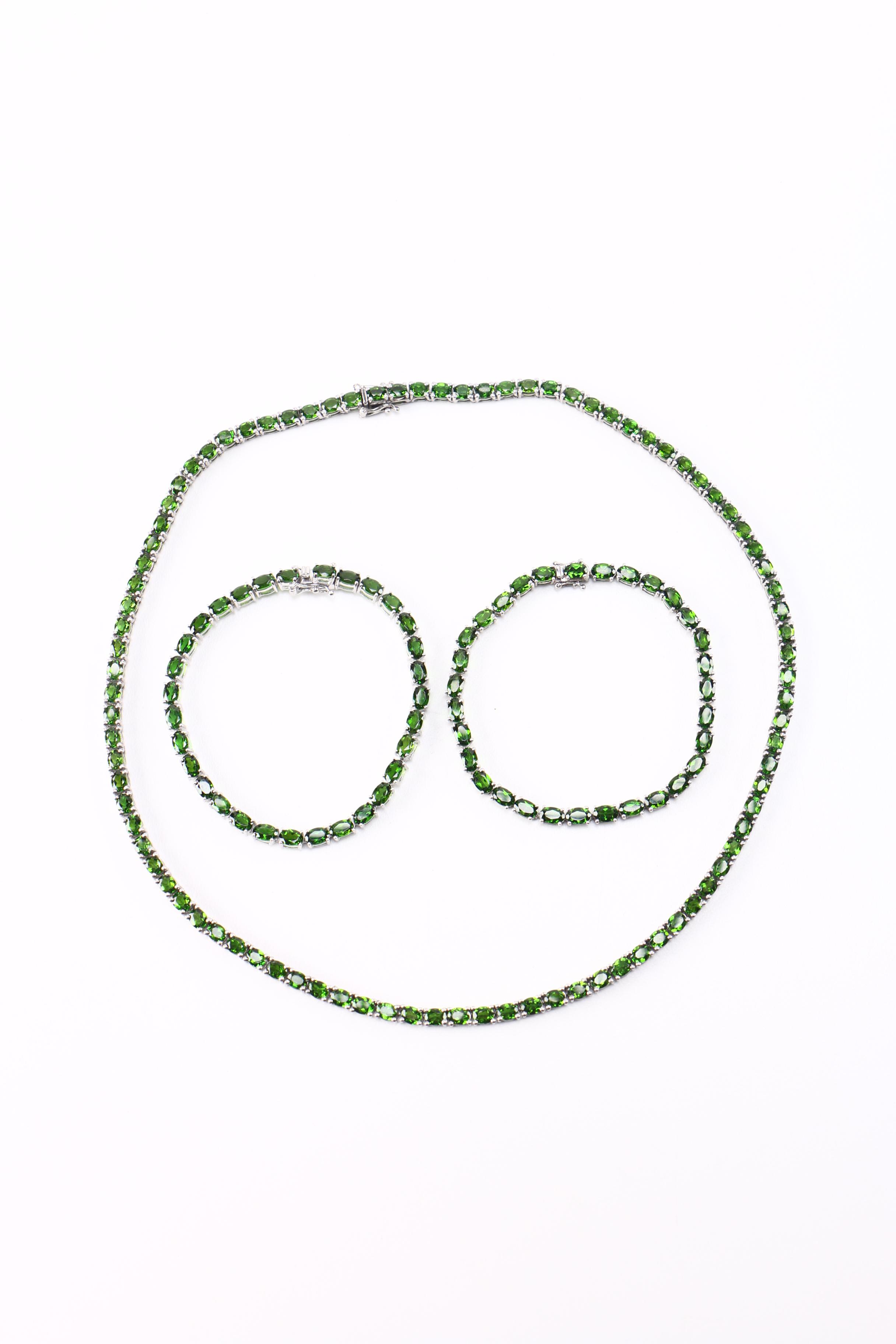 Sterling Diopside Necklace and Bracelets
