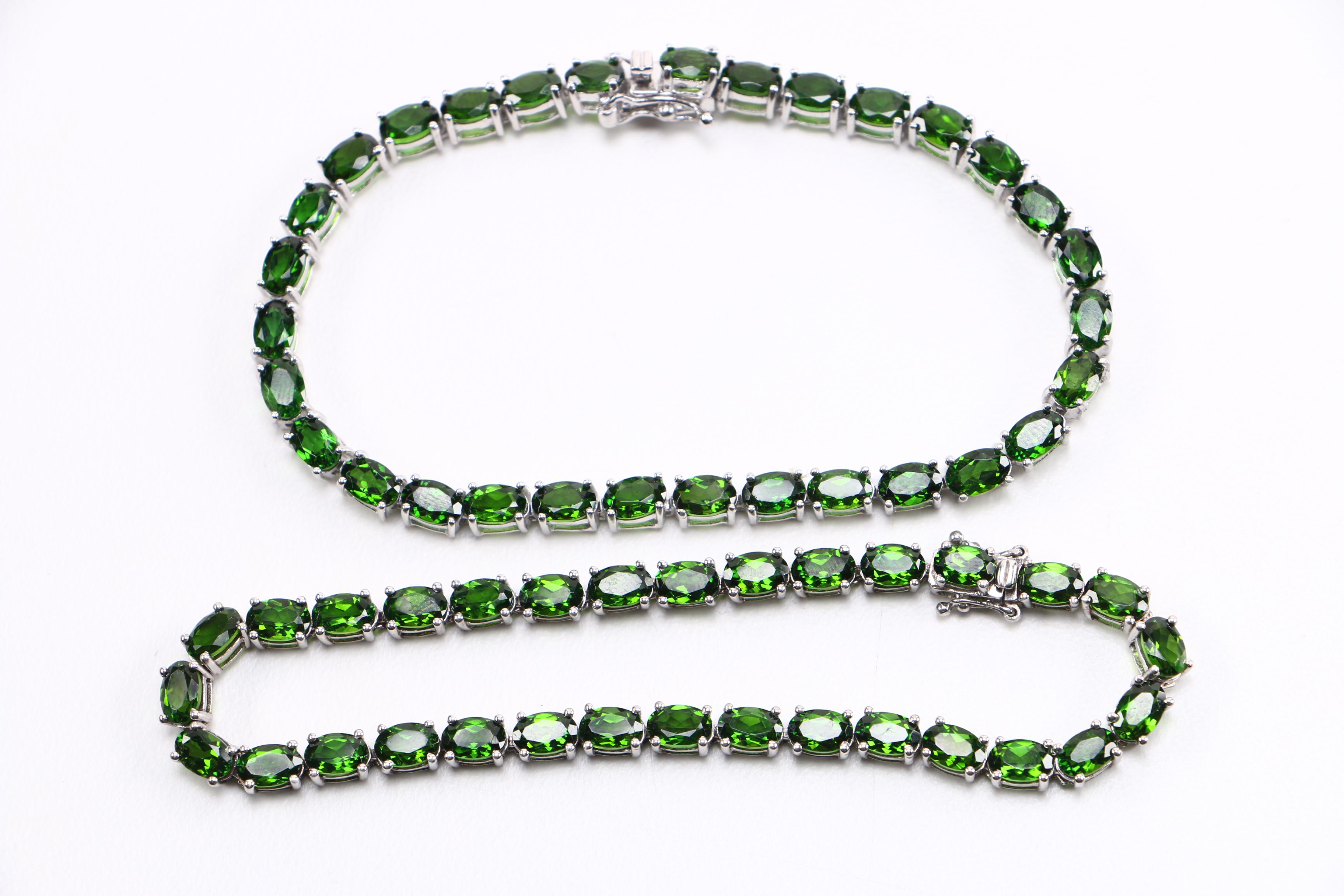 Sterling Diopside Necklace and Bracelets