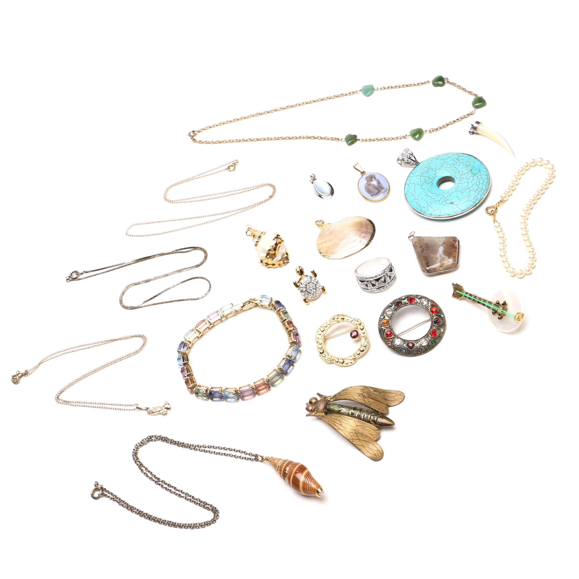 Costume Jewelry Including Damascene Style Guitar Brooch