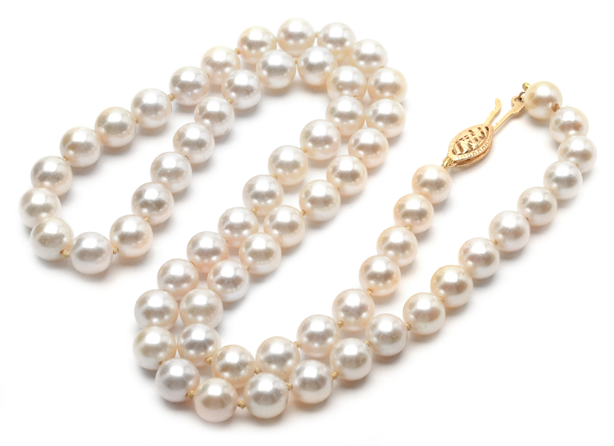 14K Yellow Gold Pearl Necklace, Bracelet and Earring Ensemble