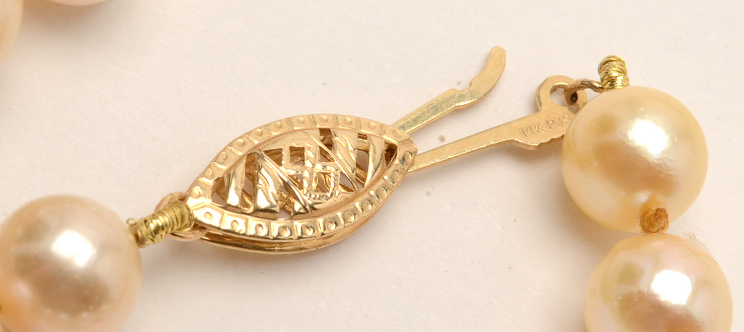 14K Yellow Gold Pearl Necklace, Bracelet and Earring Ensemble