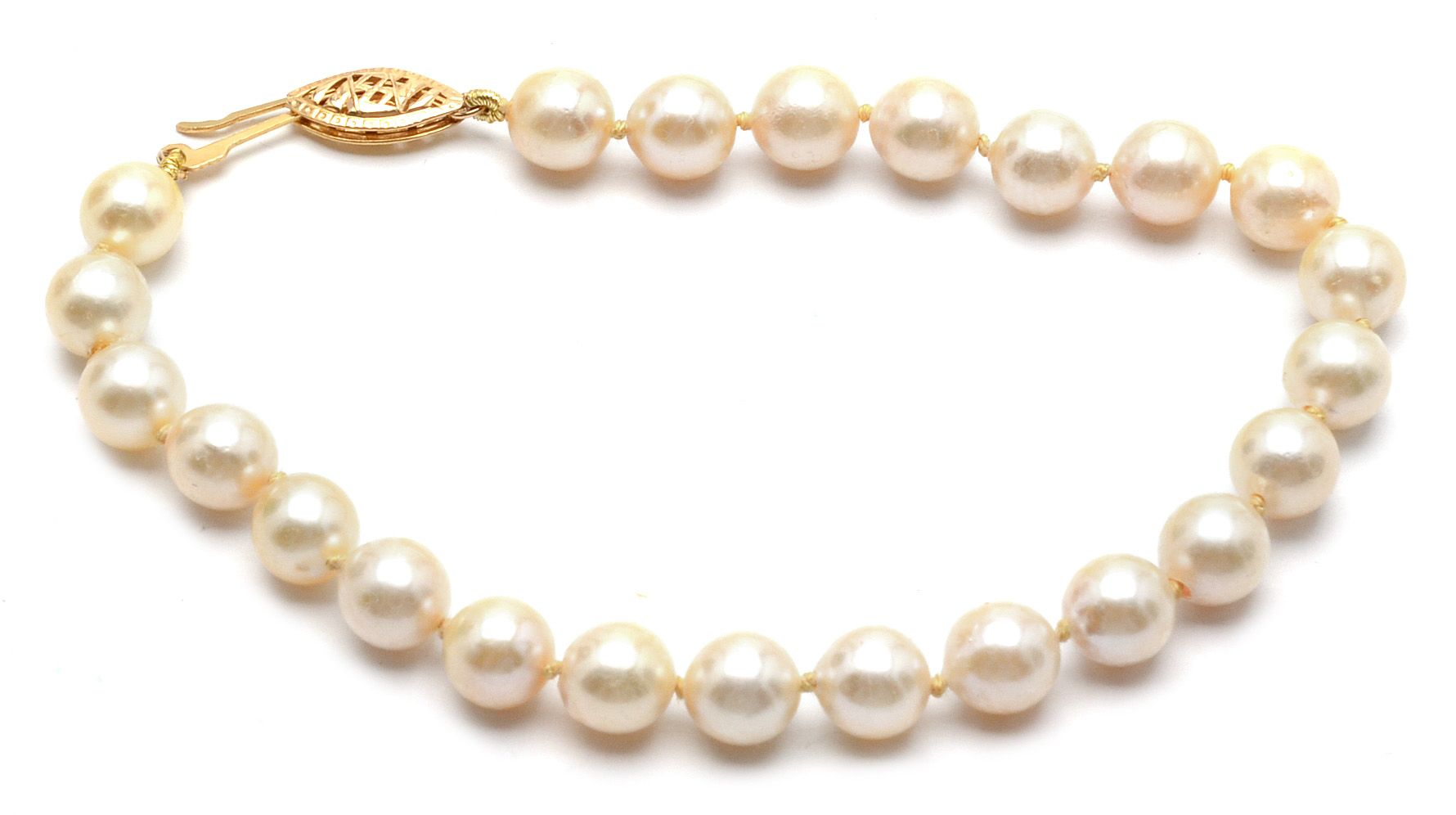 14K Yellow Gold Pearl Necklace, Bracelet and Earring Ensemble