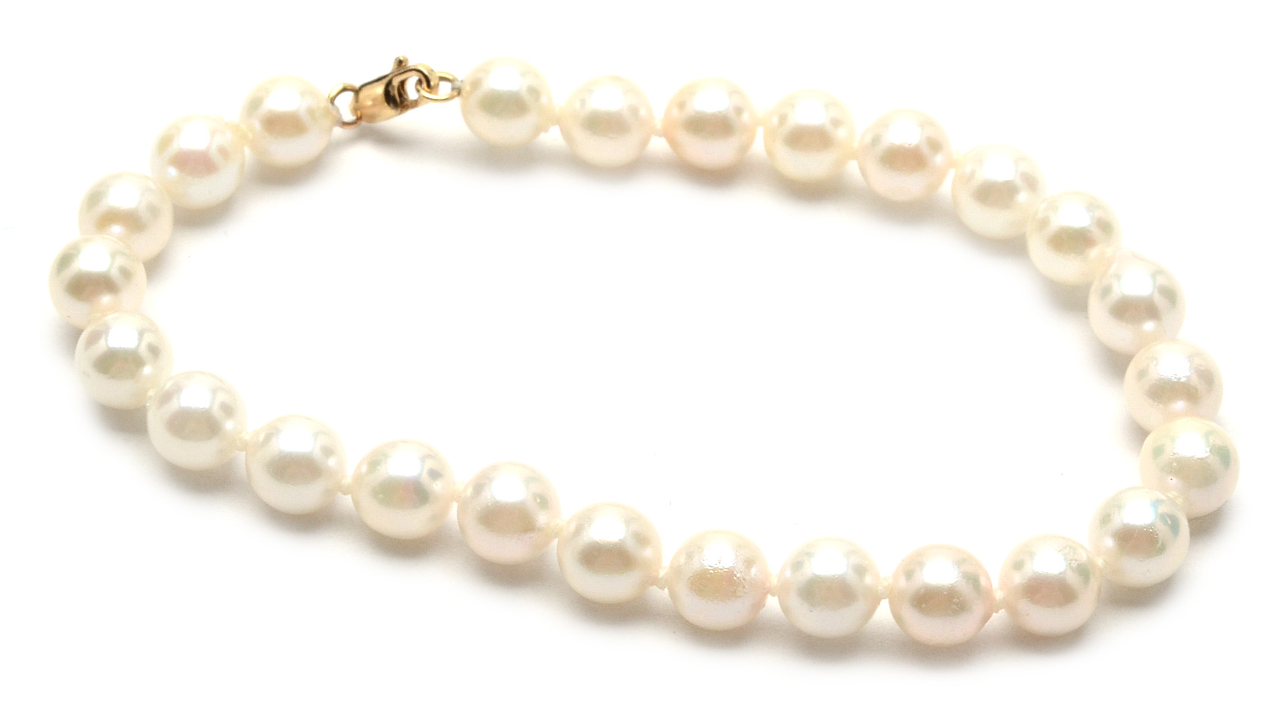 14K Yellow Gold Pearl Necklace, Bracelet and Earring Suite