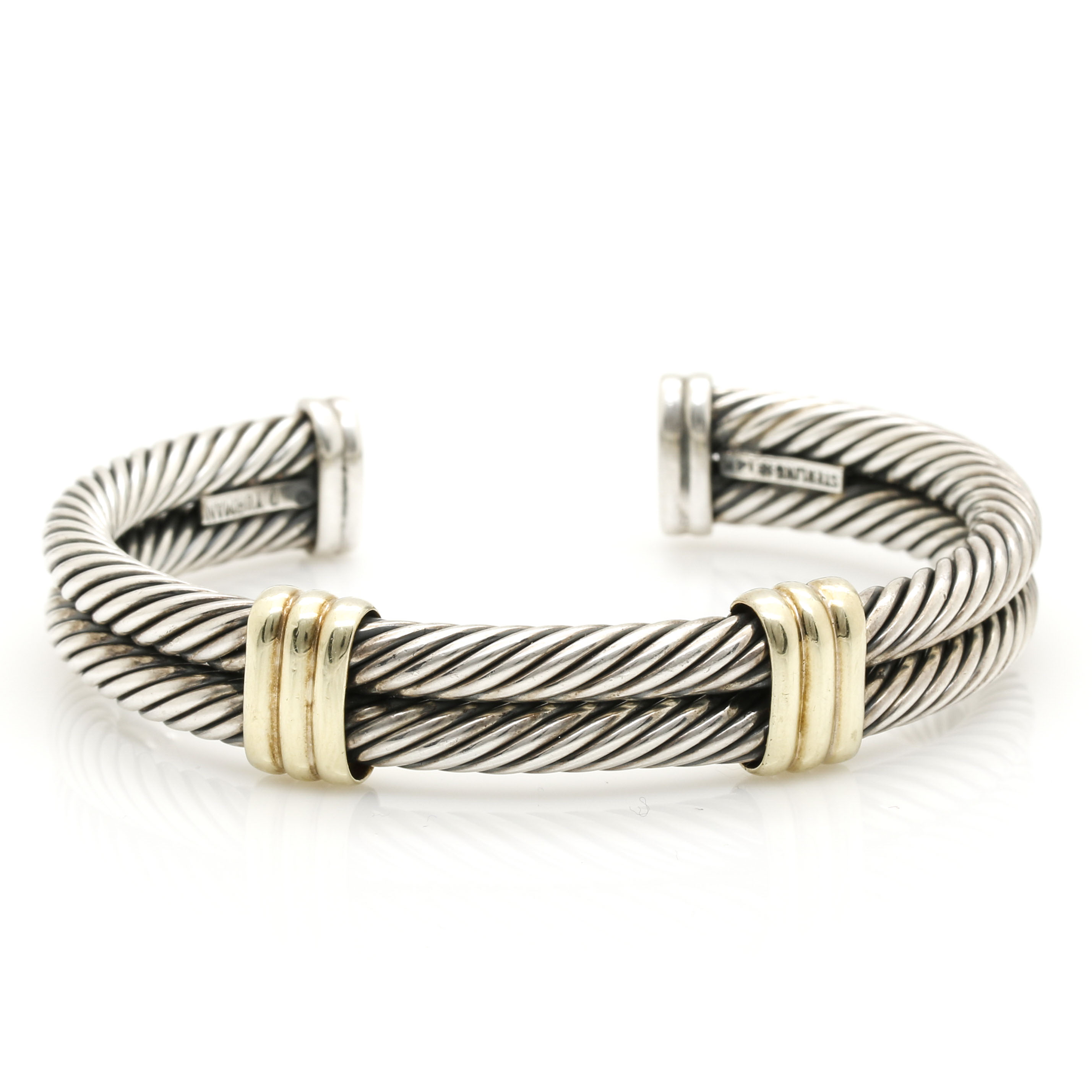 David Yurman Sterling Silver and 14K Yellow Gold Cable Cuff