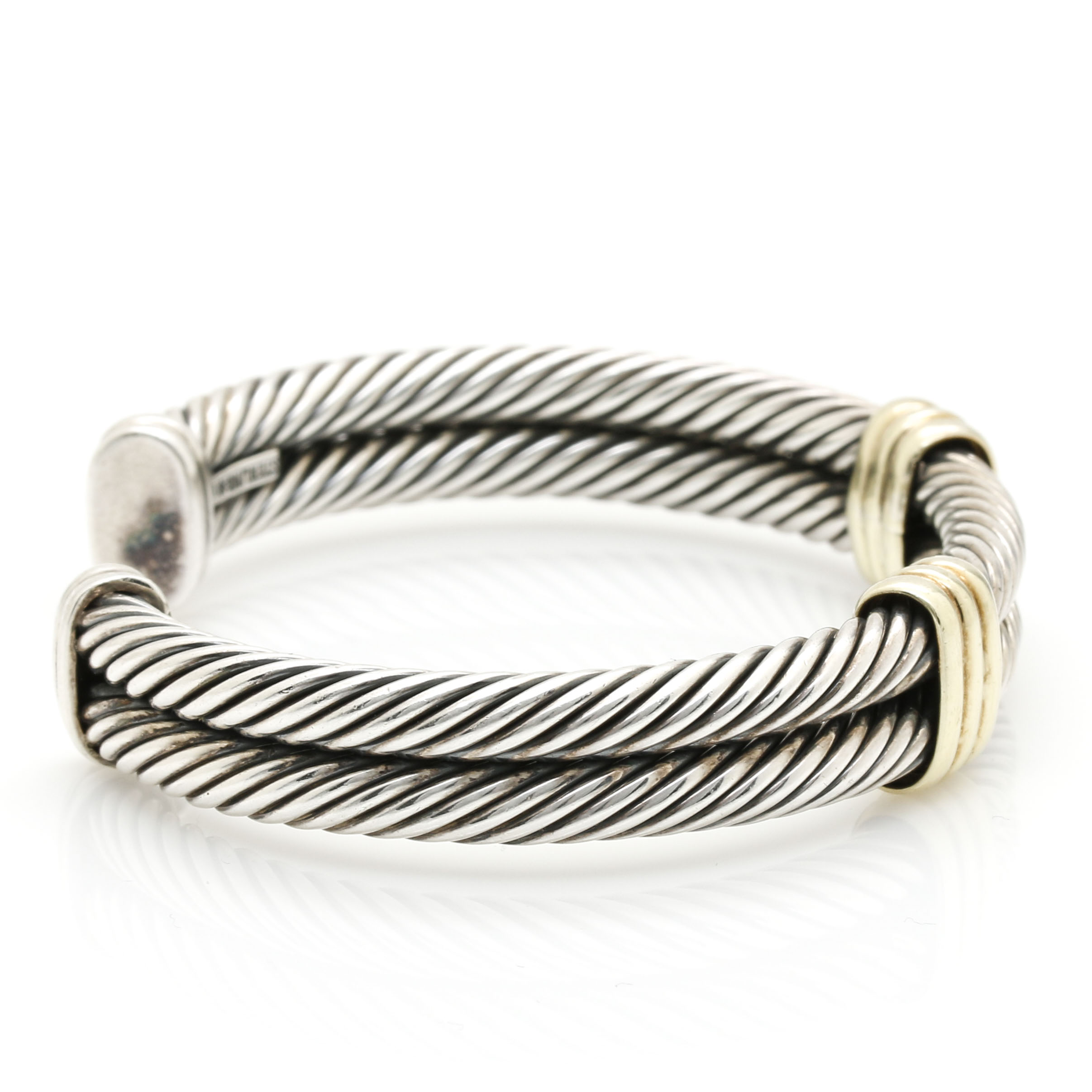 David Yurman Sterling Silver and 14K Yellow Gold Cable Cuff