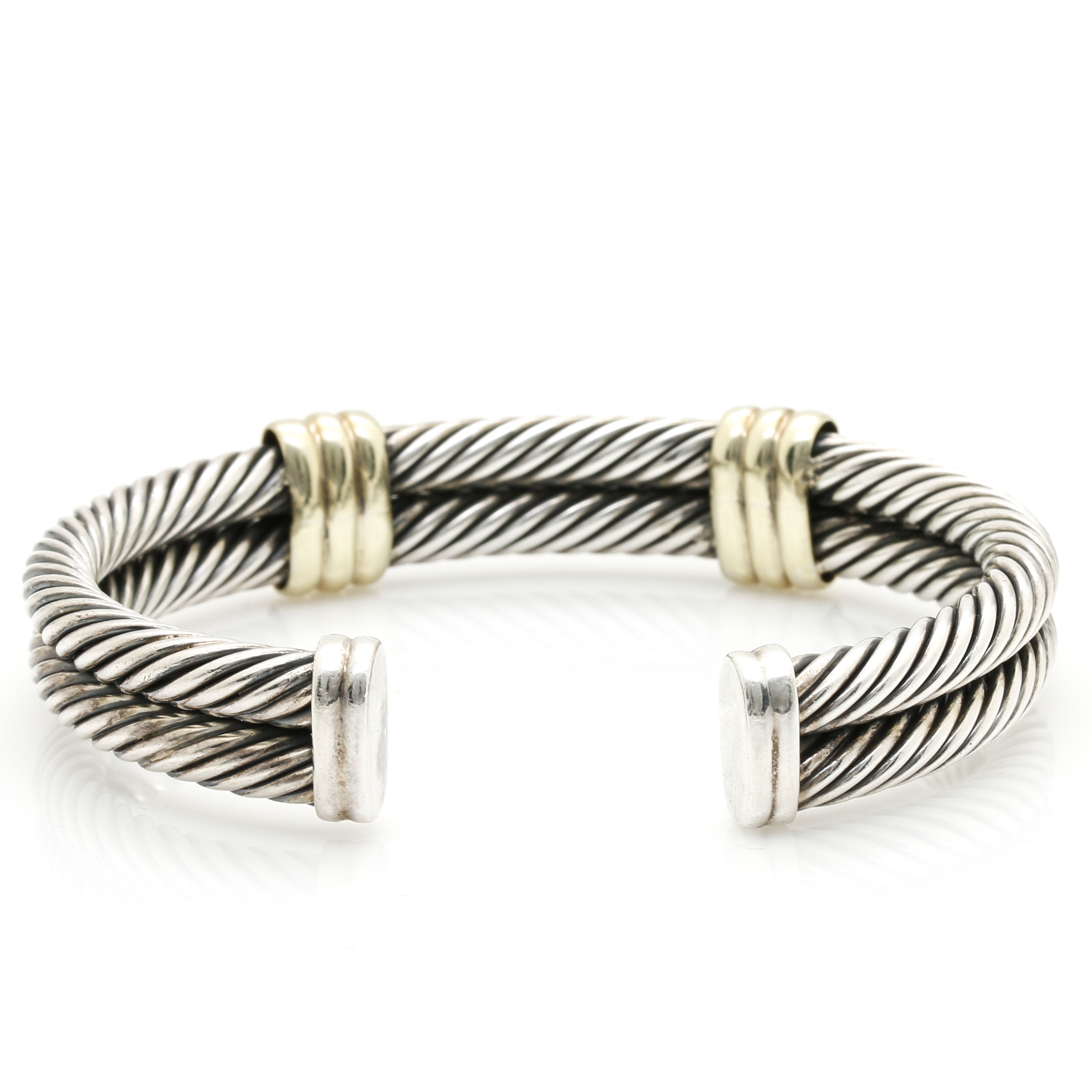 David Yurman Sterling Silver and 14K Yellow Gold Cable Cuff